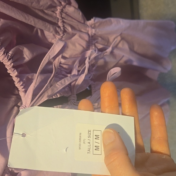 NWT Shasa Purple Lilac Puff Sleeve Cut Out Mini Dress Size Medium Tie Bow - Picture 3 of 5